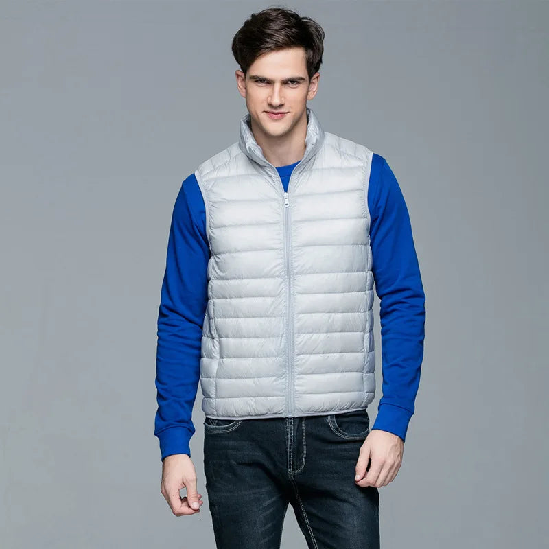 Autumn and Winter Men's 90% White Duck Down Vest Casual Lightweight Down Warm Solid Sleeveless Jacket Men's Portable Pocket Vest