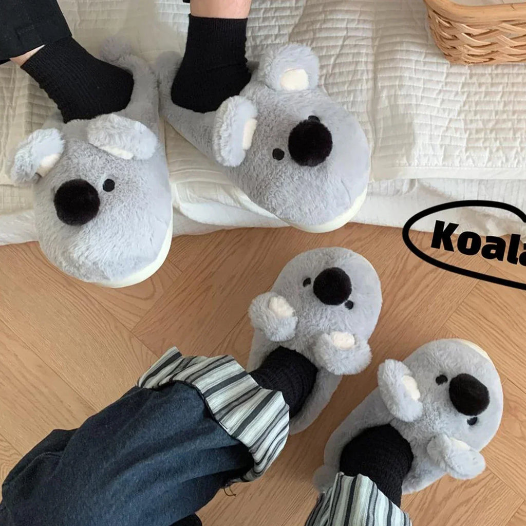 Women Winter new three-dimensional koala design Slippers Casual Soft Heel Platform Fur Warm Indoor Comfortable Man Home Slippers