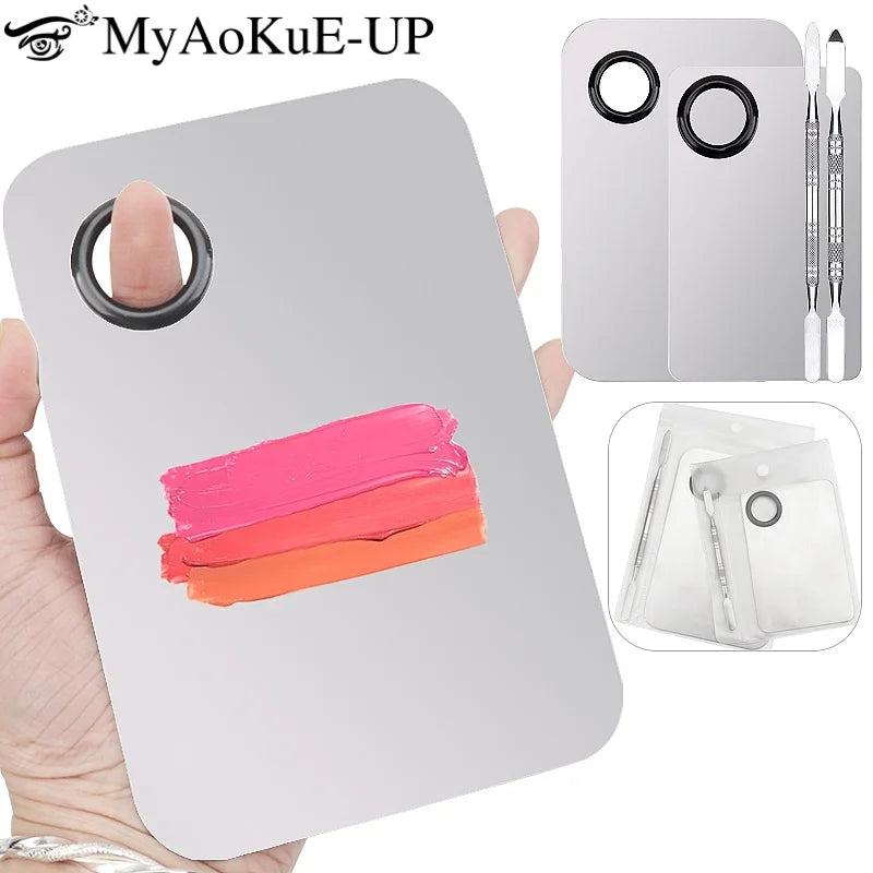Makeup Mixing Palette Stainless Steel Foundation Lipstick Eye Shadow Mixer Palette with Spatula Rod Color Stick Beauty Tools Set