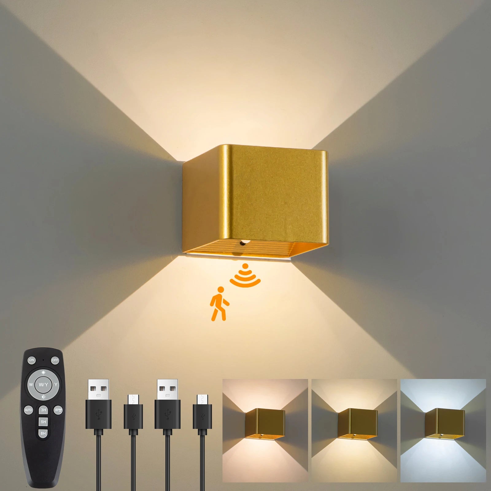 Battery-Powered Wall Light, 3 Color Temperature and Brightness Settings, Remote Control and Motion Sensor, Cordless Magnetic 4000Mah Rechargeable Led Light, Suitable for Bedroom, Living Room, Hallway