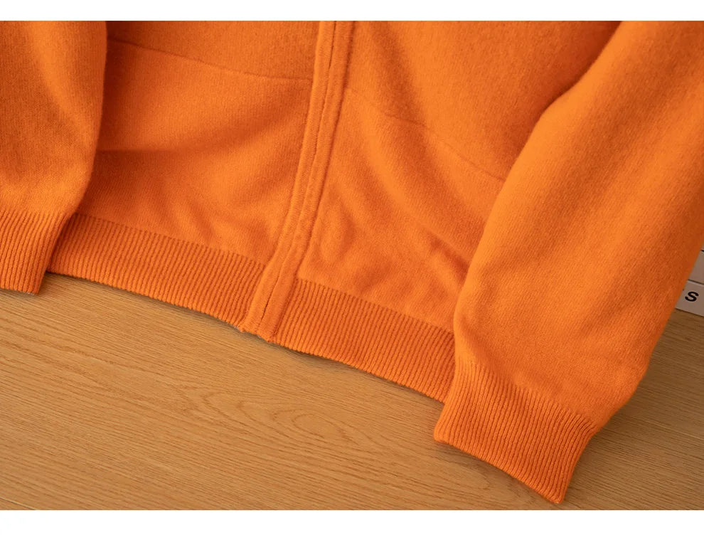 Double-Sided Cashmere Hooded Cardigan For Men Autumn And Winter Wearing Sweater Thickened Pure Wool Knitted Loose Zipper Coat