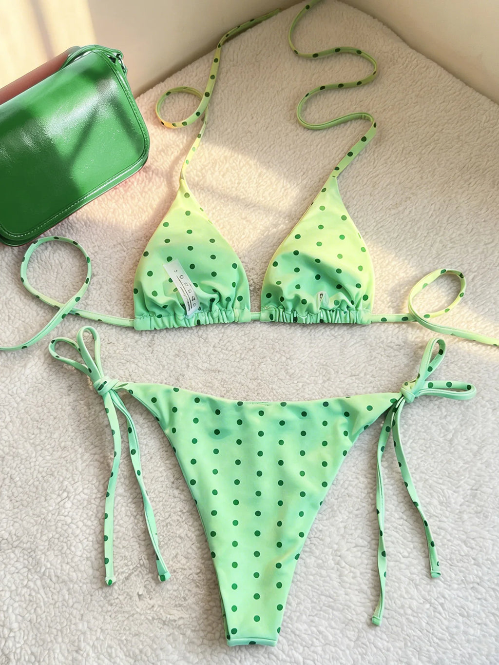 2026 Retro Polka Dot Tie Side Bikini Set for Women, Sexy Push Up Halter Neck Swimwear, High Waist Beach Bathing Suit, Summer