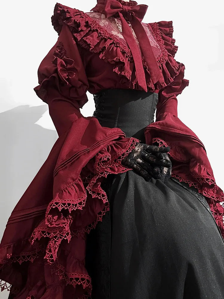 Halloween dress black and red Gothic style long shirt sleeve