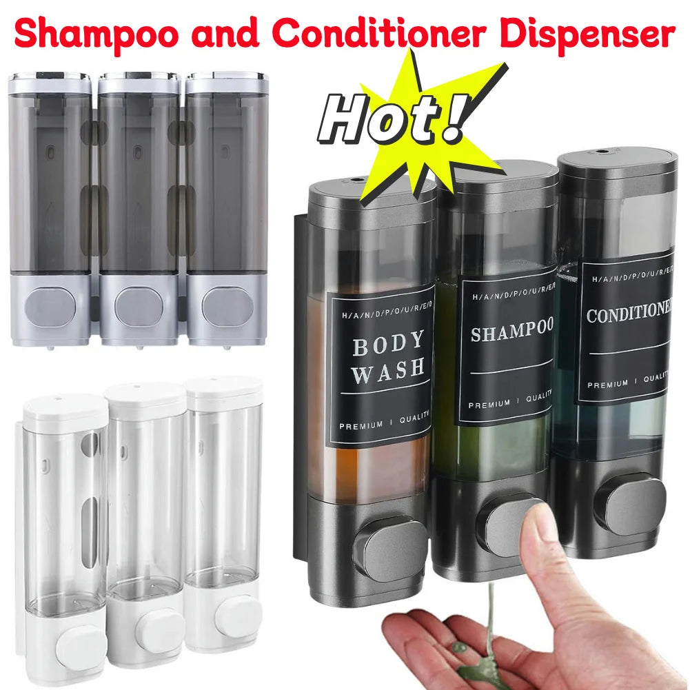 Wall Mounted Bathroom Liquid Soap Dispenser Three Head Hand Sanitizer Holder Wall Mount Soap Shampoo Gel Shower Liquid Container