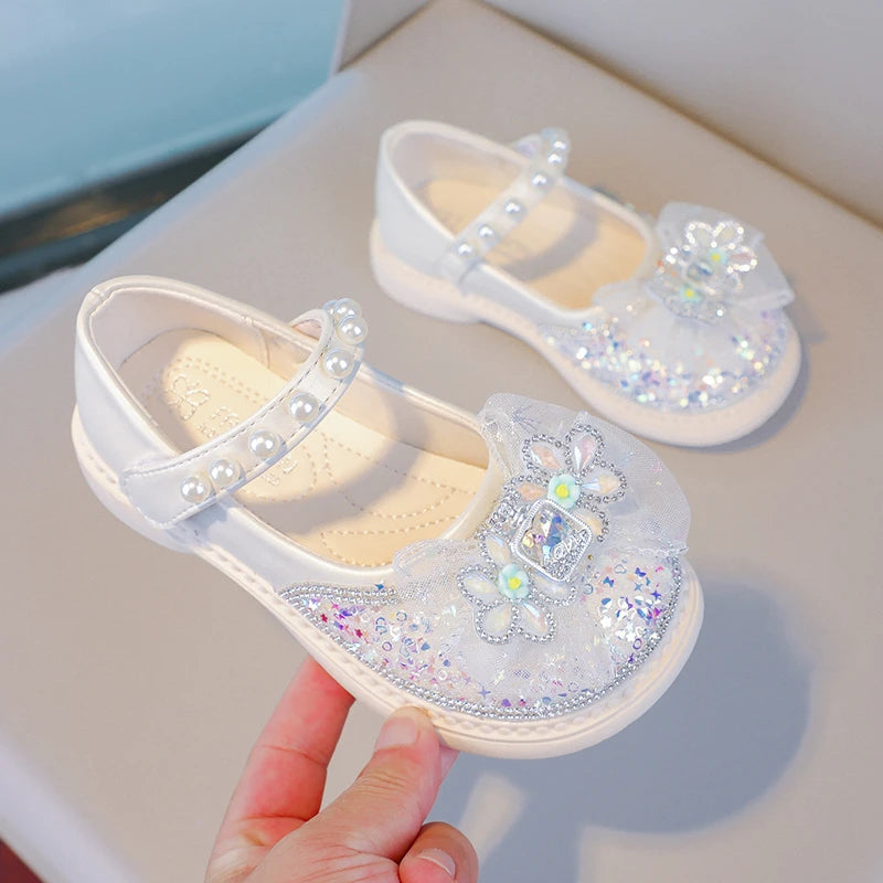 Spring and Autumn Fashion Princess Pearl Elegant Casual Shoes Hot Selling Lightweight Children's Comfortable Bow Soft Flat Shoes