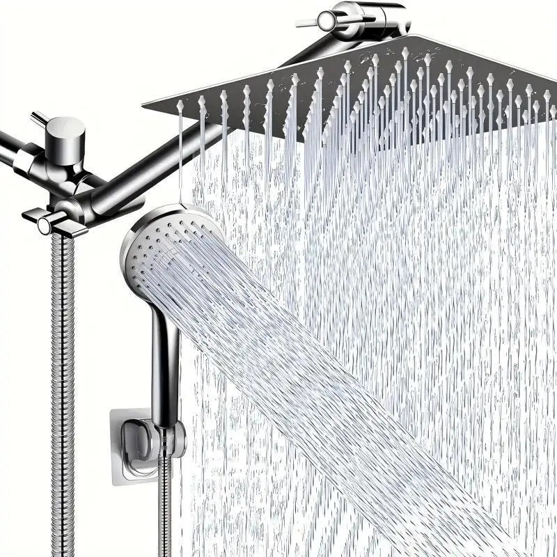 8/10/12-inch Stainless Steel 5-Mode Overhead Showerhead with Extension Arm and Multi-Function Wall-Mounted Hand Shower Set