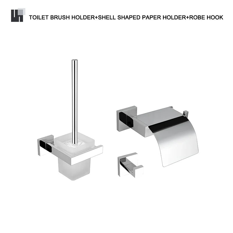 Stainless Steel Chrome Bathroom Hardware Set Square Towel Rack Towel Rack Tissue Holder Robe Hook Bathroom Rack Accessories