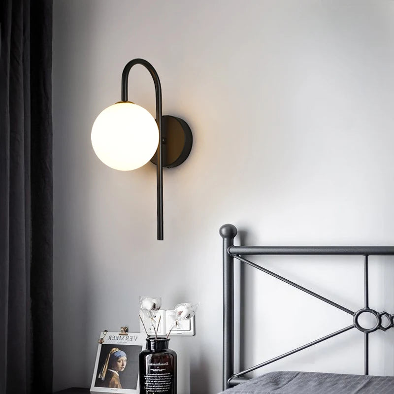 Modern LED Wall Lamps Black Gold Glass Ball Wall Sconces Living Rom Bedroom Hotel Decor Wall Lights Bedside Lights Aisle Lamp G9