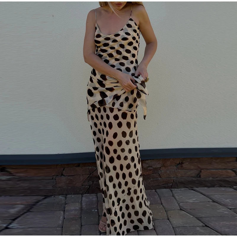 Vintage Print Maxi Dress Square Neck Spaghetti Strap Sleeveless Off Shoulder Detachable Wrap Tie Sash Dresses 2026 Chic Outfits