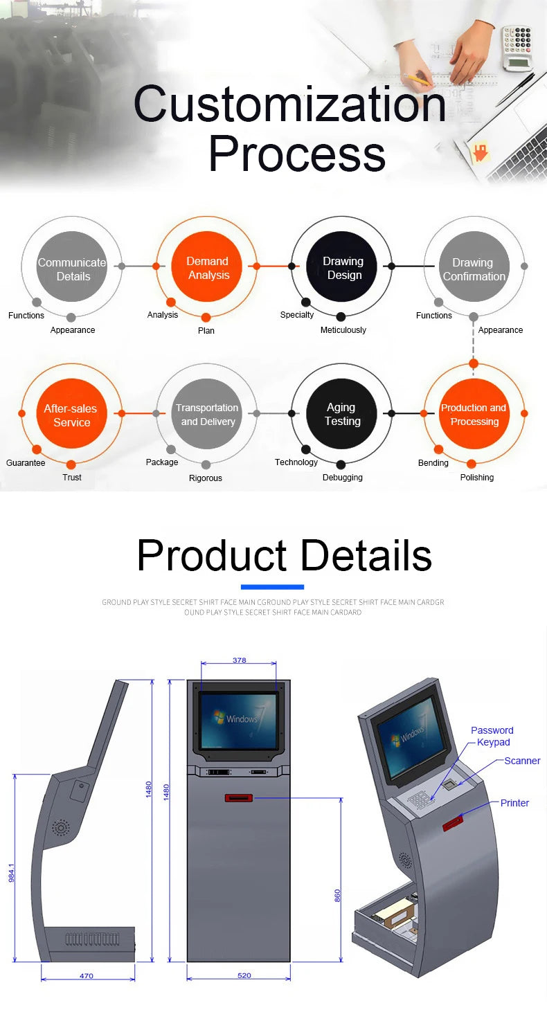 19-inch Floor-standing Vertical Self-service Touch Screen Terminal All-in-one Machine With Keyboard Tray Drawer