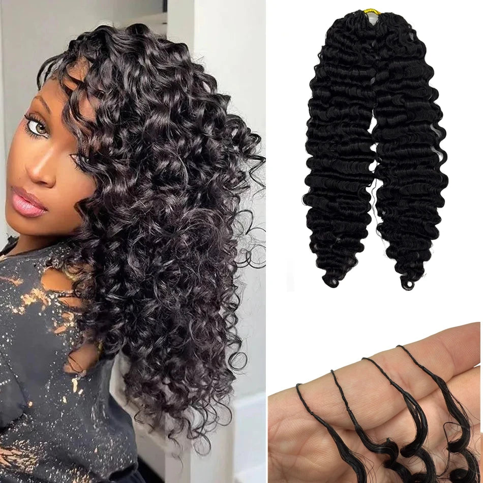 Deep Wave Crochet Human Hair Extensions Knotless Pre-Separated Deep Curly Human Hair With String Pre-Looped Reusable Feather