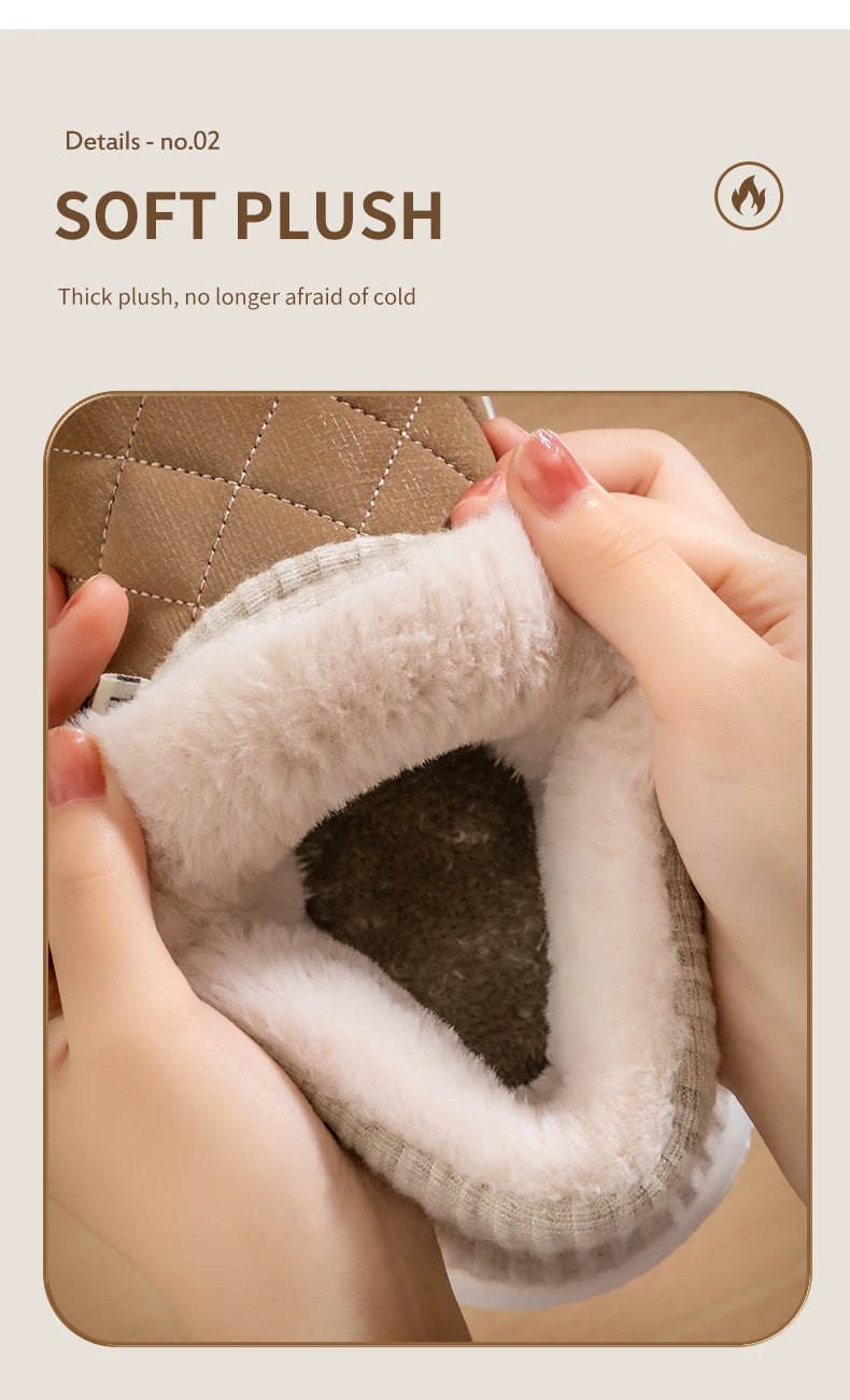 Winter Warm Snow Boots Unisex Thick Platform 4.0CM Quilted Plush Lined Non-Slip Indoor Outdoor Casual Cotton Shoes
