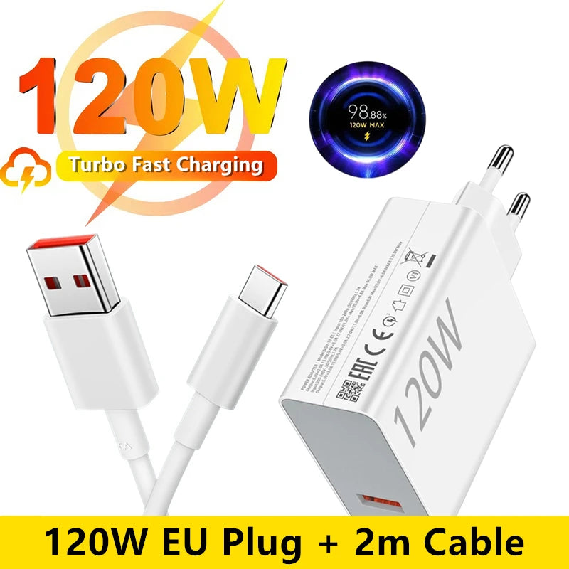 120W EU Ultra Fast Charger For Xiaomi 11 12 13 14 15 Ultra 17 Redmi Note 11 12 13 POCO X5 X6 Pro Type C USB Turbo Charging Cable
