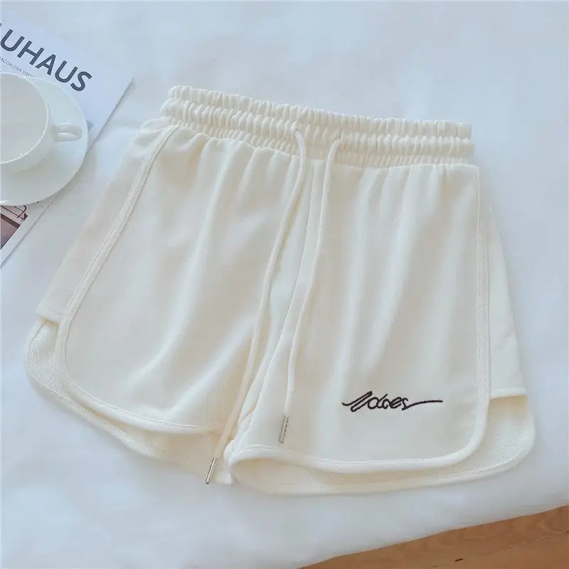 2026 Women Comfortable Loose Wide-legged Embroidered Drawstring A Pants Slim Waist Slim Fit Casual Home Versatile Sports Shorts