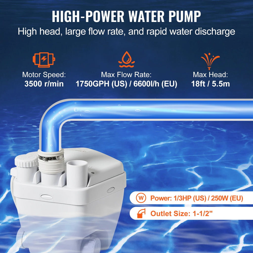 SucceBuy Utility Sink Pump 1/3 HP 120V 1750 GPH Flow 18 ft Head Under-Sink Sump Pump System Heavy-Duty Utility/Laundry Sink Pump