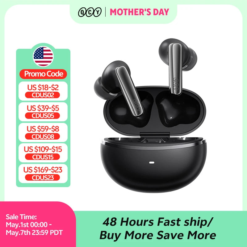 QCY MeloBuds N70 Adaptive ANC Wireless Earbuds Bluetooth 6.0 LDAC Hi-Res Audio 6 Mics Wireless Charging Earphones 50Hrs IPX5