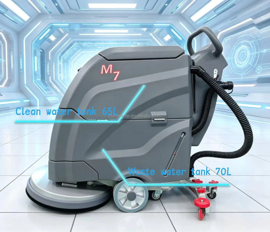 Battery Powered Floor Scrubber, Electric Walk Behind Washer for Tile and Concrete, Efficient Cleaning Machine