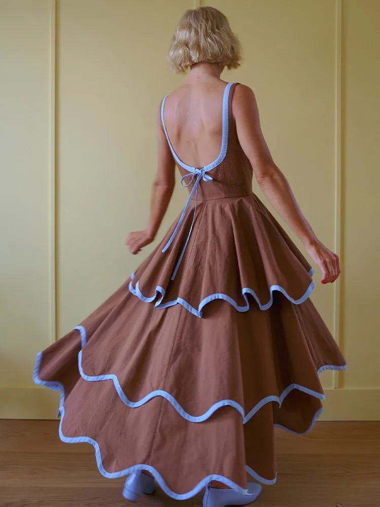 Fashion Women's Dress Round Neck Strapless Sleeveless Cascading Ruffled Hem Dresses Chic 2026 Summer New Daily Wear Ladies Robes