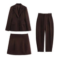 KONDALA Chic Casual Solid Women Suit Pockets Button Blazer Straight Loose Pants Zipper Skirt New Fashion 2025 Autumn Winter Sets