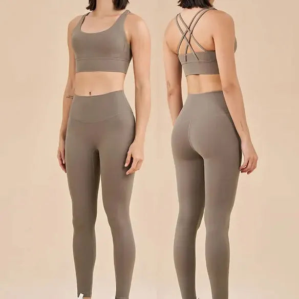 Women's 2 Piece Sports Set - High Waist Booty-Lifting Leggings with Back Pocket & Sports Bra Yoga/Gym/Running Workout Outfit