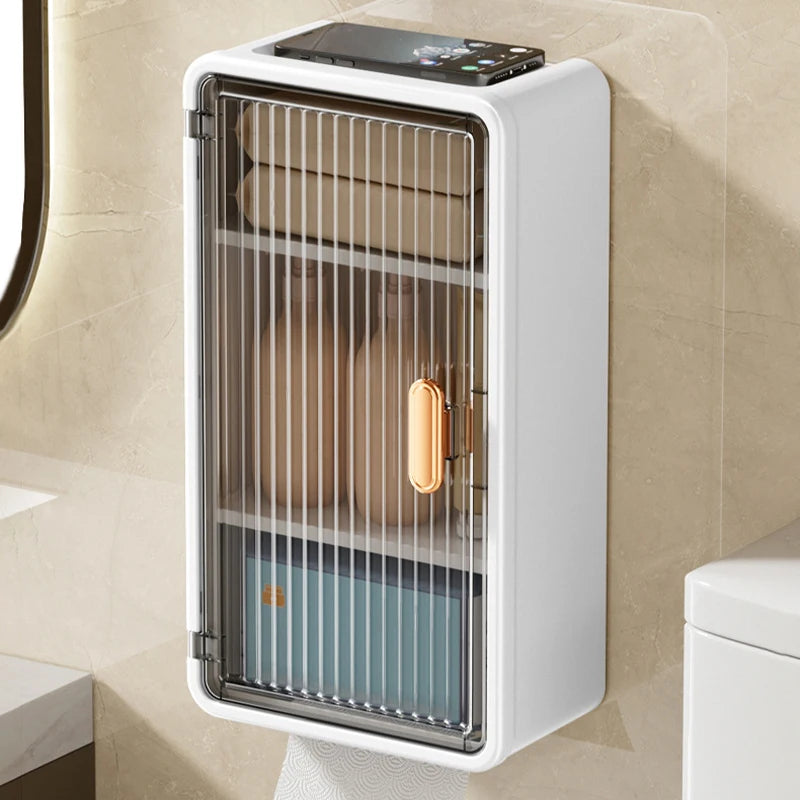Large Bathroom Wall Mounted Waterproof Tissue Box Multifunctional Storage Rack Toiletries Storage Shampoo Organizer Multi-layer