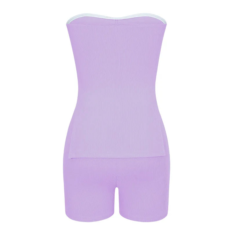 Sexy Solid Slim Suit For Women Fashion Strapless Side Split Top Elastic Waist Package Hip Shorts Two Piece Set 2026 Summer New