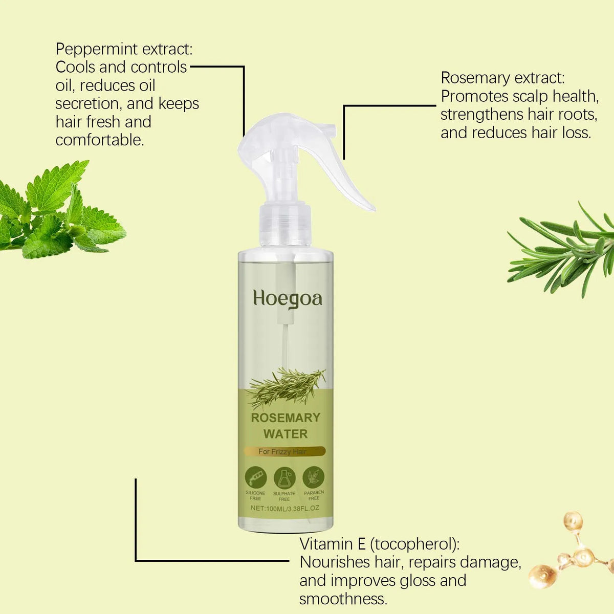 Rosemary Hair Care Spray Mint Tea Tree Extract Oil Control Refreshing Non Greasy Scalp Nourishing Smooth Shine Hydrating Hair Mist