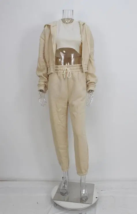 Ladies Tracksuit Zippered Hooded Jogger Tracksuit Thermal Lined Trousers Tracksuit Fashionable Athleisure Cozy Ensemble