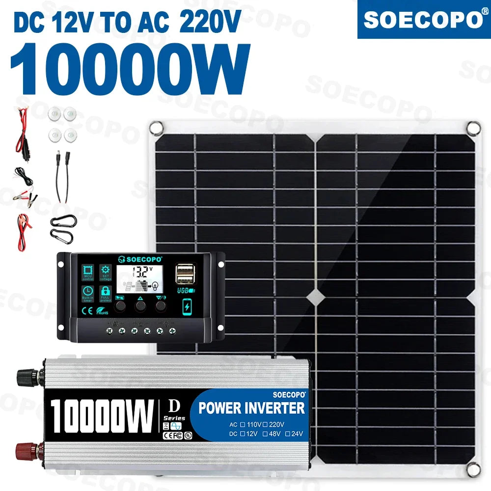10000W Complete Solar Power Kit | 300W Panel + 100A Controller + 10000W Inverter 12V to 110V/220V Emergency Backup for Home,RV