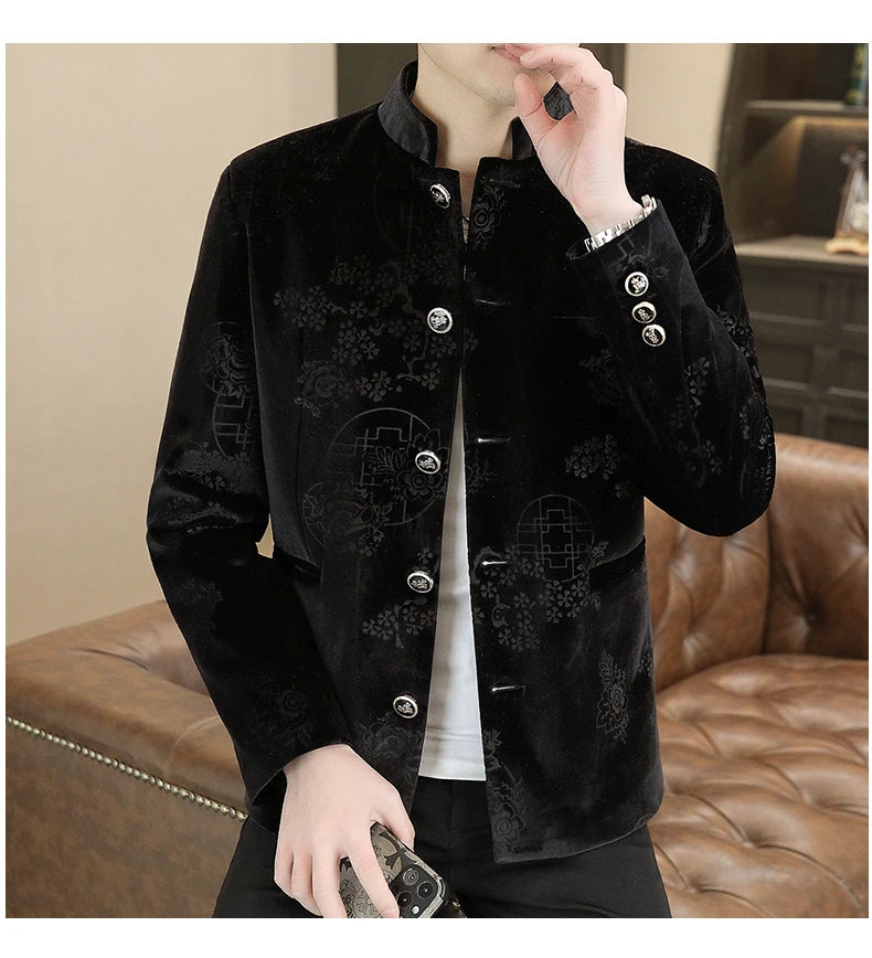 Blazer New Men's Fashion Business Gentleman Wedding English Style Banquet Chinese Jacquard Satin Outdoor Casual Slim Blazer