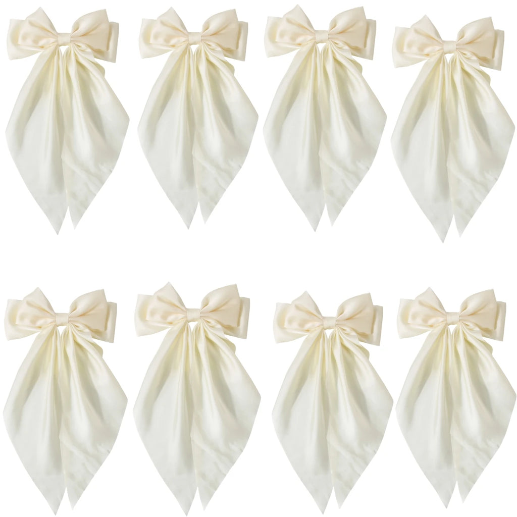 8 Ladies Satin Large White pink Red Blue Black Ribbon bow Oversized bow Long tail hair clip spring clip ponytail Hair accessorie