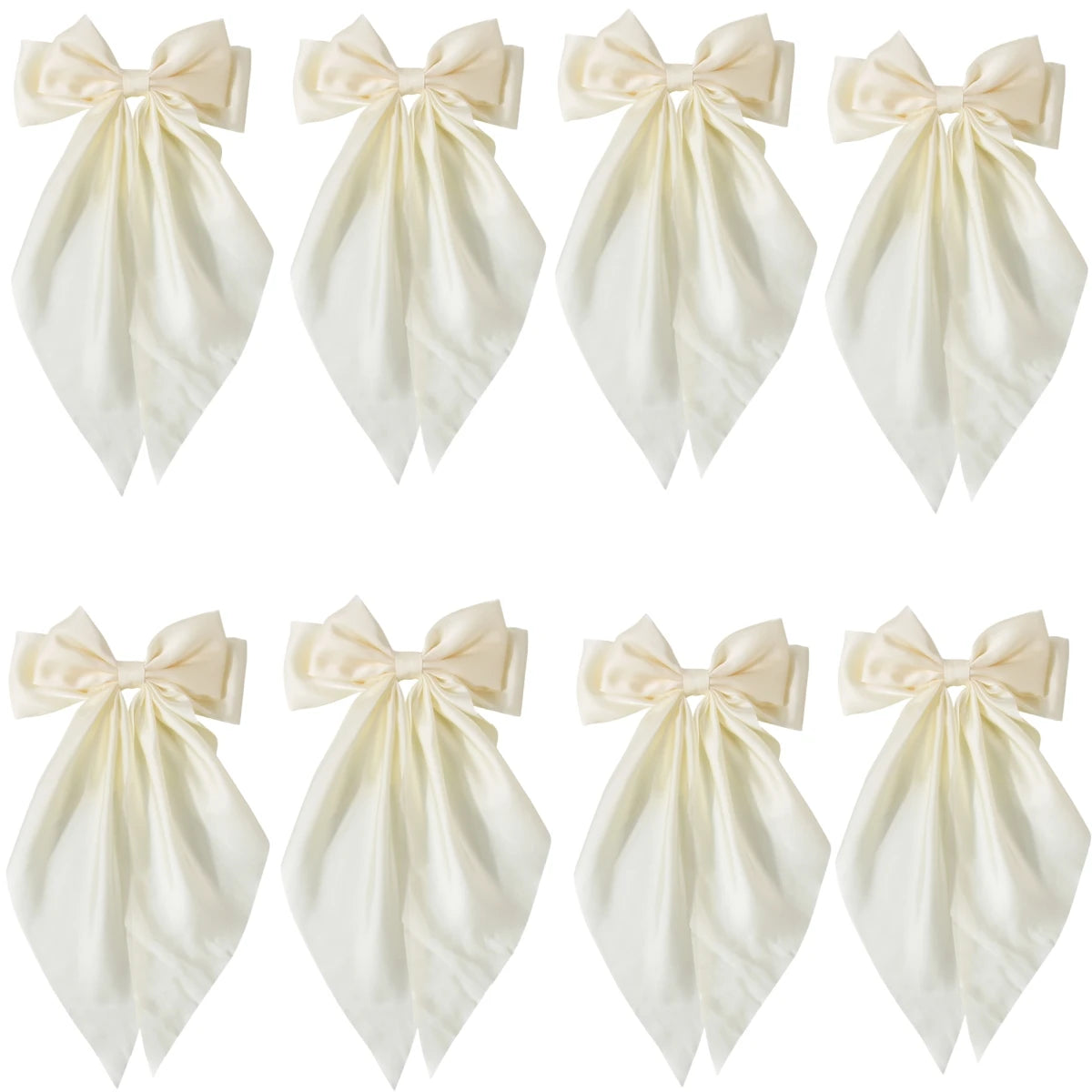 8 Ladies Satin Large White pink Red Blue Black Ribbon bow Oversized bow Long tail hair clip spring clip ponytail Hair accessorie
