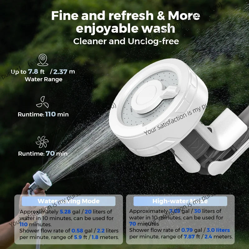 Outdoor camping shower portable, unpackaged, electric shower pump, IPX7 waterproof
