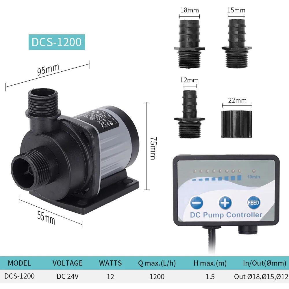DC Series Frequency Conversion Water Pump Submersible Pump with Adjustable Flow for Fish Tank Silent Energy-saving Pump DC24V