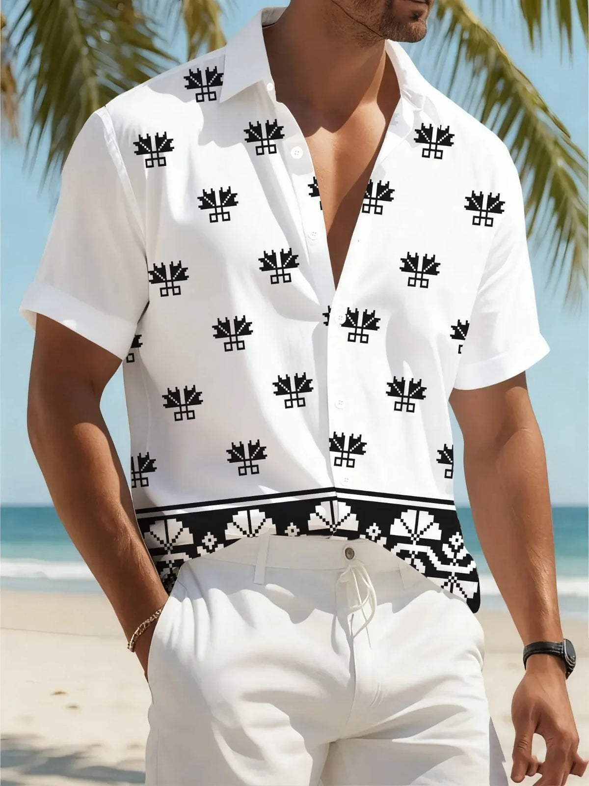 Summer Tropical Print Hawaiian Shirt For Men Fashion Casual Man Short Sleeve Beach Wear Stylish Party Holiday Outfit Shirts