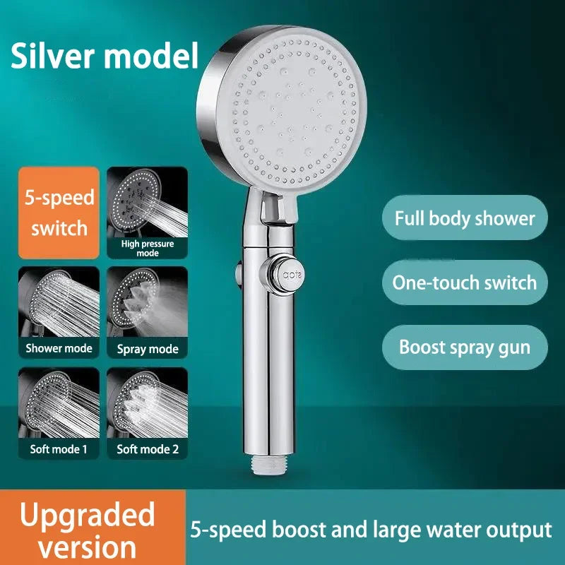 Shower Head 5 Modes Water Saving Adjustable High Pressure Showerhead Handheld Spray Hangable Bathroom Accessories Hot Selling