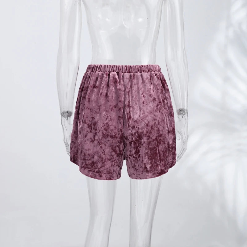 Fashion Mint Green Velvet Shorts Women Pink Lace Insert Elastic Waist Short Pants 2026 Summer New Lady Soft Cozy Lounge Bottoms