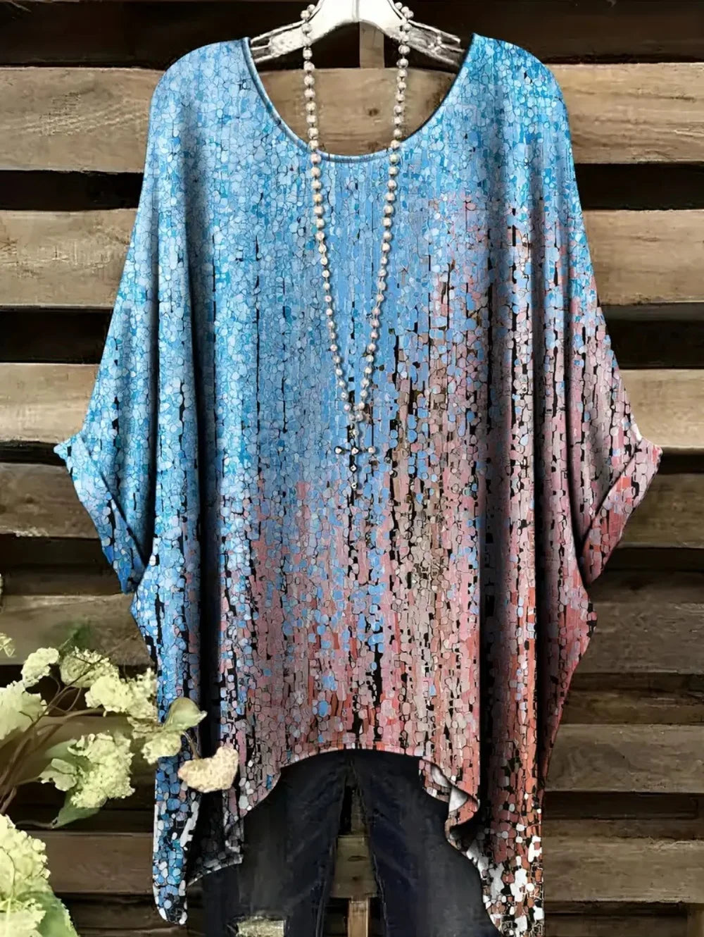 Women's T-Shirts Summer Gradient Sequin Graphics Tops O-Neck Female Vintage Clothing Floral Print Tees Loose Oversized T Shirts