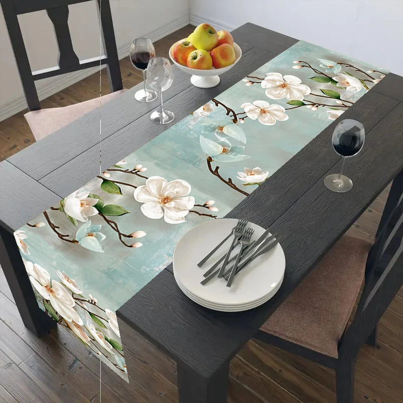 Chic Modern Watercolor Magnolia Linen Table Runner - Artistic Chic Modern Watercolor Magnolia Linen Table Runner - Artistic