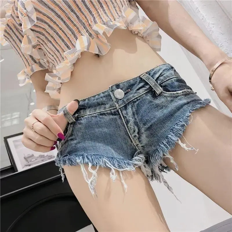 Women Summer Low Waist Denim Shorts Stretchy Short Jeans Hot Pants Sexy Triangle Design Butt Enhancer Casual Streetwear DURIKIES