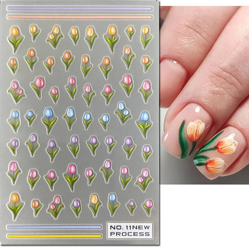 3d Nail Art Ultrathin Decals Blue Pink Blossom Florals Flowers Leaves Nail Stickers Decoration For Nail Tips Beauty