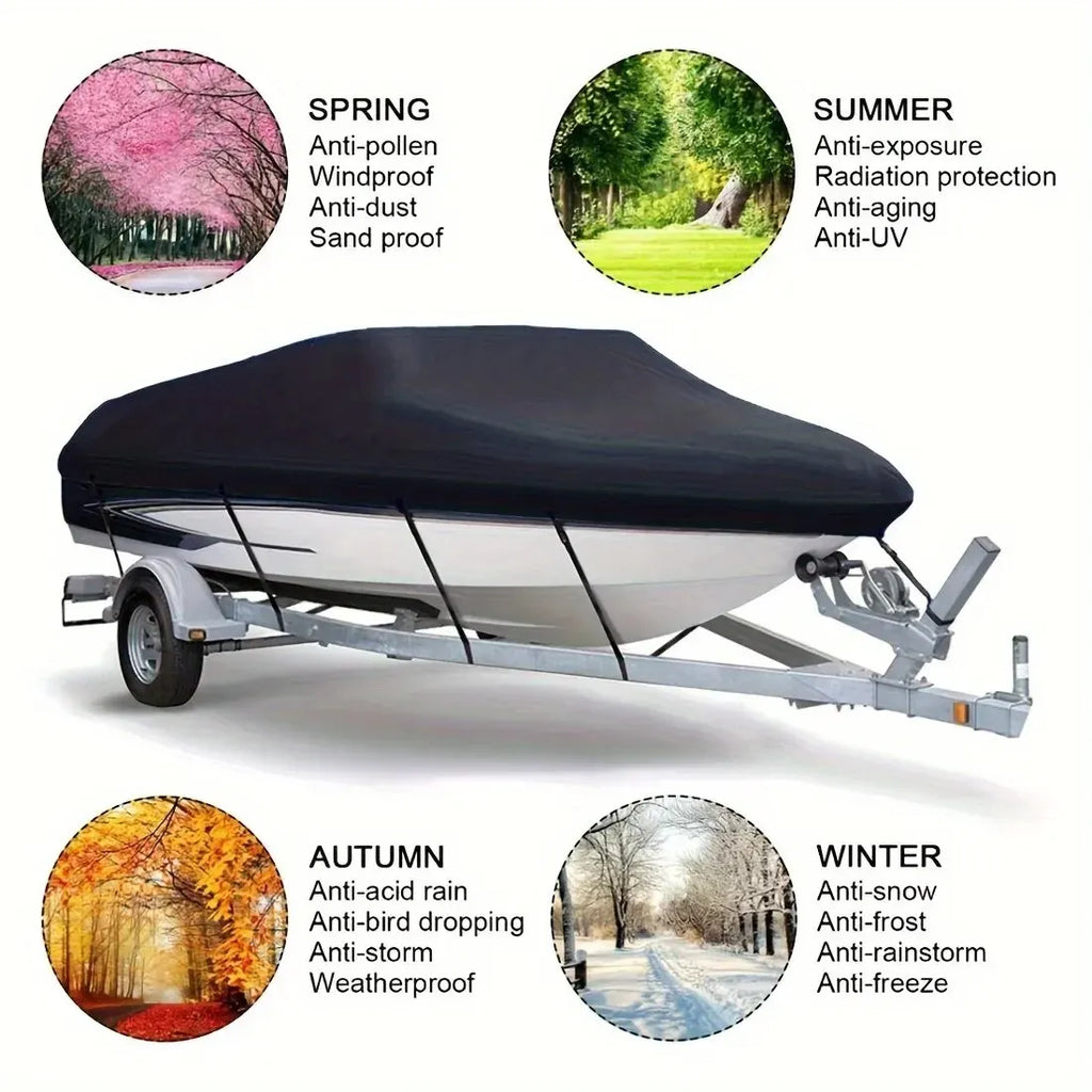 Black Boat Cover Anti-UV Waterproof Outdoor Protection Heavy Duty Marine Fishing Speedboat 190T Yacht 11-22FT