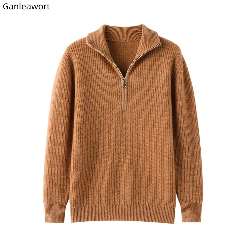 Men's Sweater Autumn And Winter New Pullover With Half-Height Zipper Neck To Keep Warm And Thick Cashmere Sweater Underlay Trend
