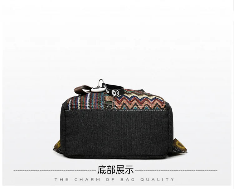 Denim ethnic style embroidered women's double shoulder bag, color-matched large capacity backpack, multi-purpose crossbody bag
