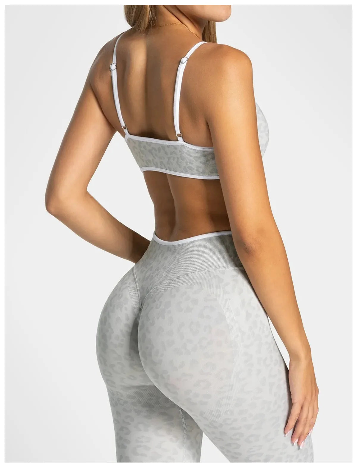 NO LOGO Women leopard print yoga fitness suit, contrasting edge sports bra high waisted leggings running cycling headband