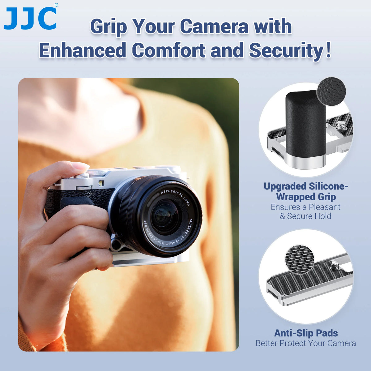 JJC X-M5 L-Shape Metal Hand Grip Handgrip for Fufilm Film X-M5 XM5 Camera With Arca Swiss Quick Release Plate Silicone Handgrip
