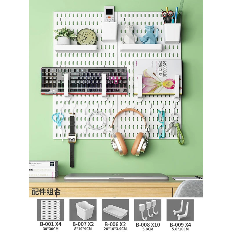 Study Room Pegboard with Shelves Tool Free Wall Grid Scratch Proof Easy to Install for Computer Desk Accessories