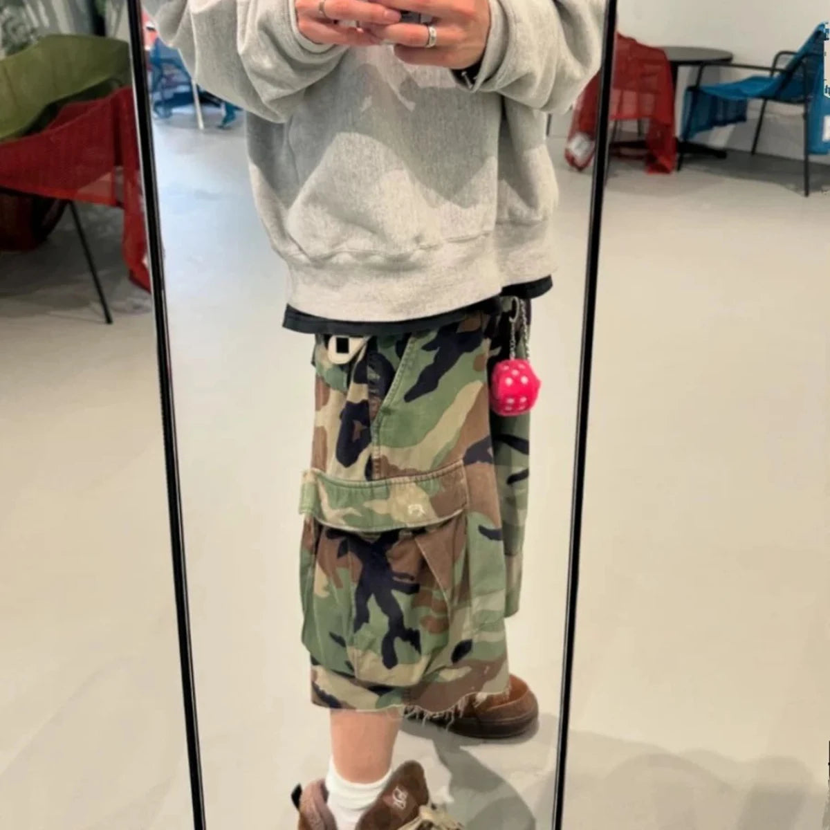 M65 Silhouette Camouflage Cargo Cropped Shorts for Men Wide Leg Patchwork Baggy Summer Shorts Oversized Loose Over Knee Pants