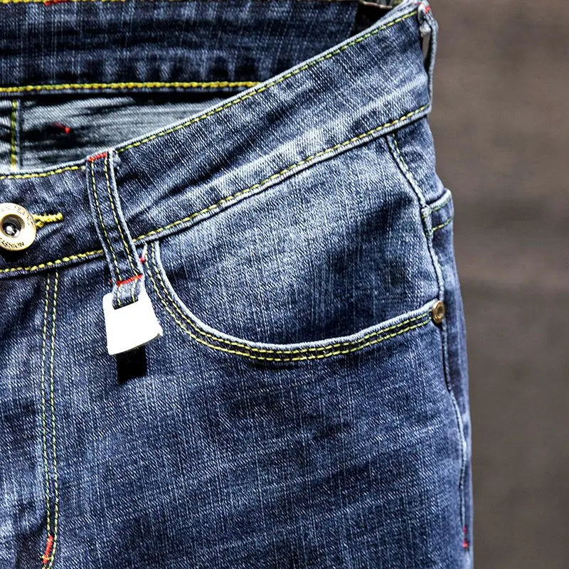 Elastic Fashion Jeans Men Ripped Vintage Slim Denim Pants Hip Hop Distressed Frayed Fashion Men's Clothing Pants