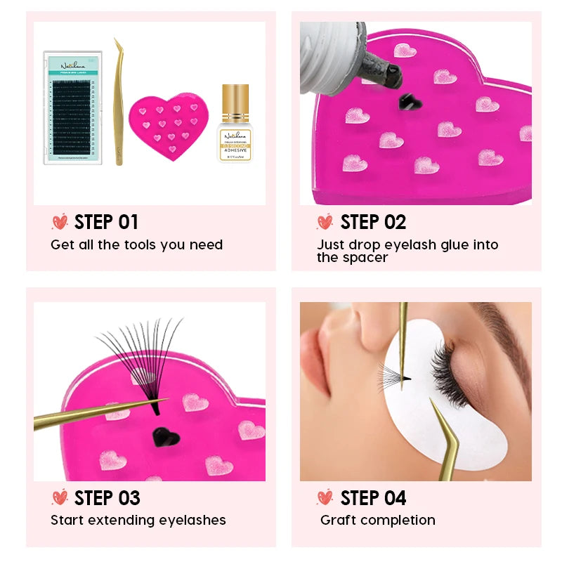 NATUHANA Heart-Shaped Crystal Resin Eyelash Glue Pad, Glass-Like Adhesive Holder Pallet for Lash Extensions, Cute Makeup Tool
